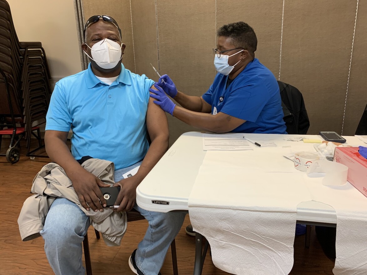 Patrick Green receives his COVID-19 vaccine at Lee Chapel AME in Nashville.